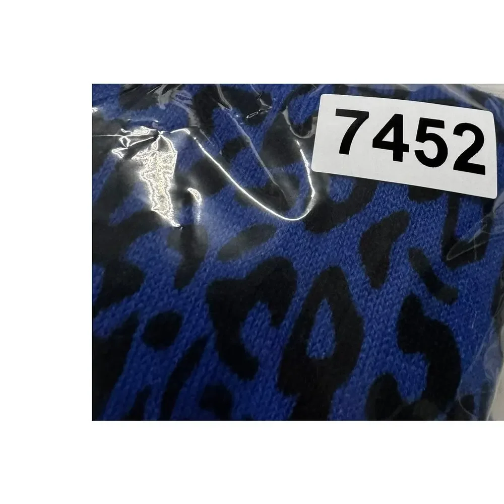 Dana Buchman XL Blue Black Leopard Print 3/4 Sleeve V Neck Acrylic Sweater